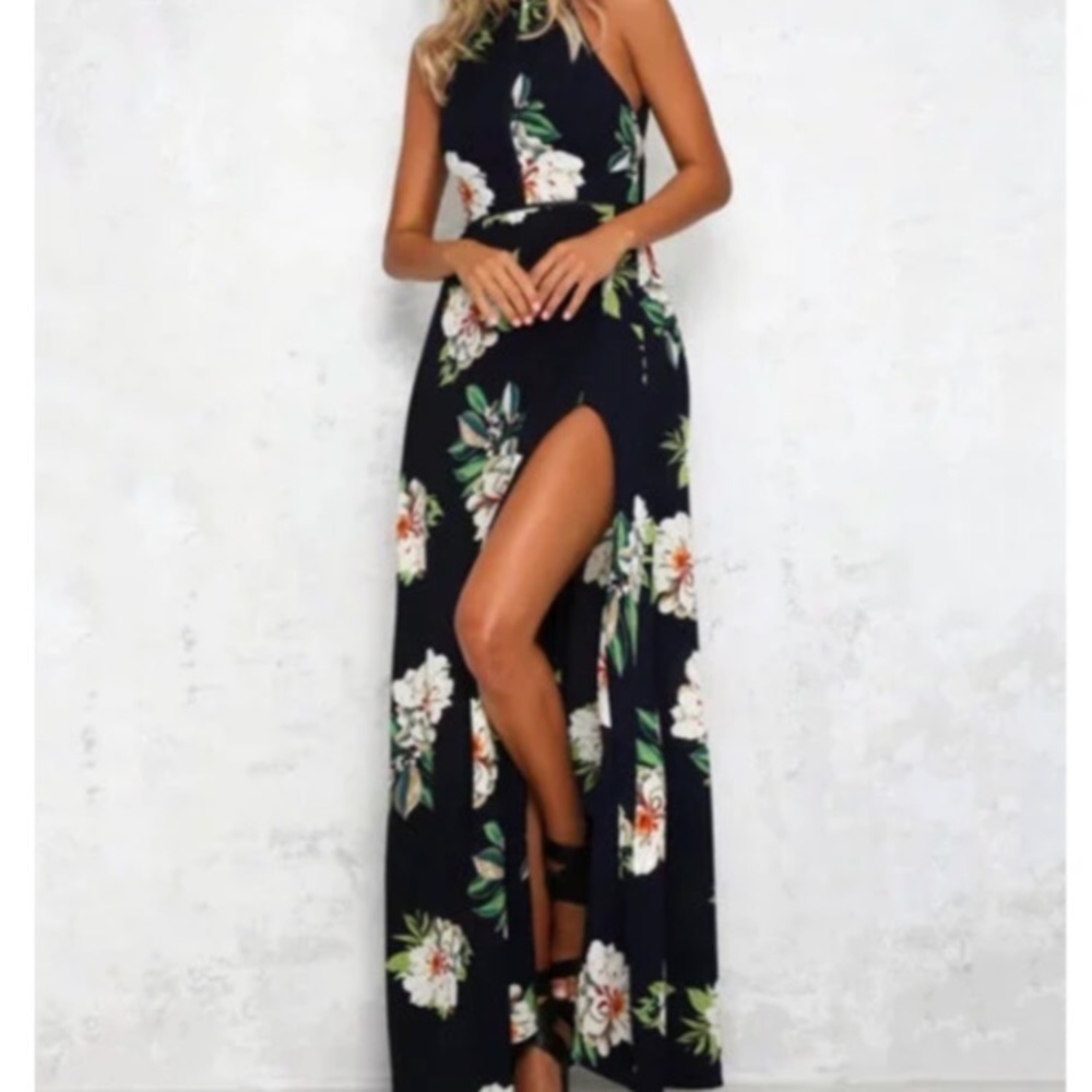 Navy Halter Maxi Dress